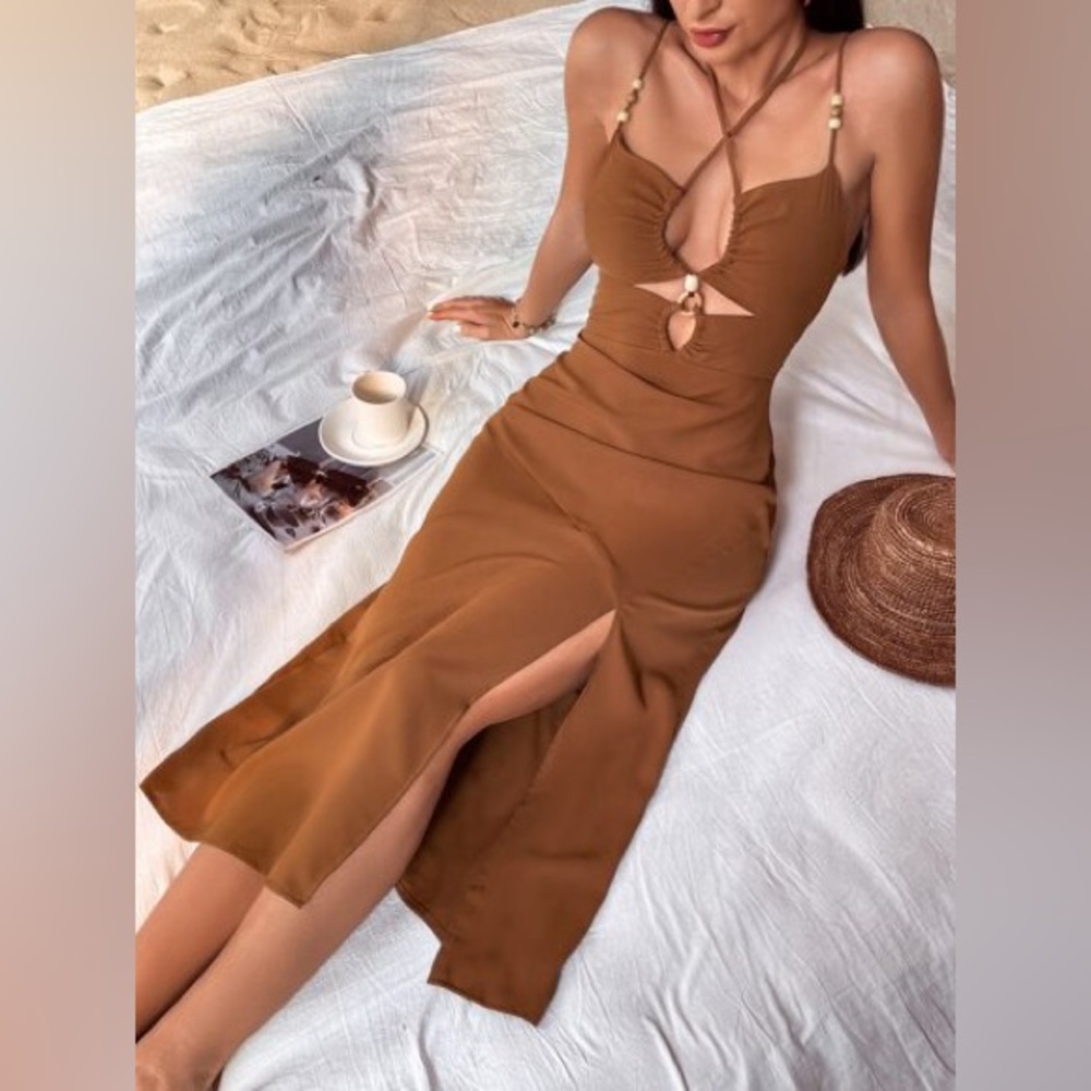 Cutout Strappy Midi Dress in Rust